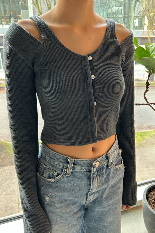 Grey Shoulder Cut Out Top