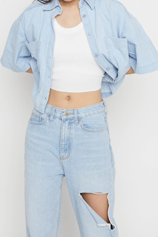 Cropped Denim Button-up