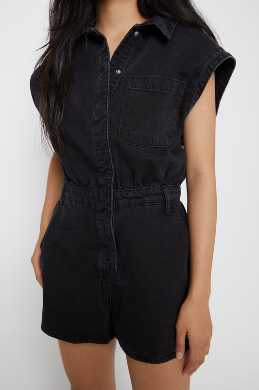 Denim Black Short Jumpsuit